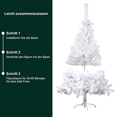 Randaco Albero di Natale artificiale, 150 cm, con 350 punte, difficilmente infiammabile, in PVC, albero di Natale, decorazione natalizia, colore: bianco