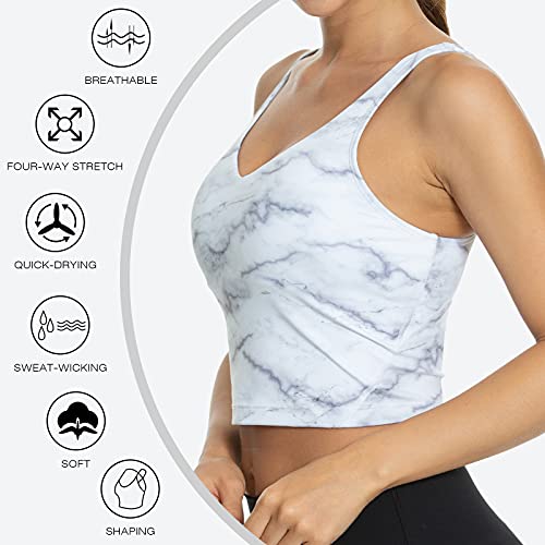 Longline Sports Bras for Women Padded Workout Tank Tops Medium Support Athletic Yoga Runining Crop Tops(Marbling S)