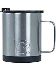 RTIC Coffee Mug with Handle, 16 oz, Portable Travel Thermal Camping Cup, Vacuum-Insulated with Lid, Stainless Steel, Sweat Proof, Keeps Hot & Cold Longer