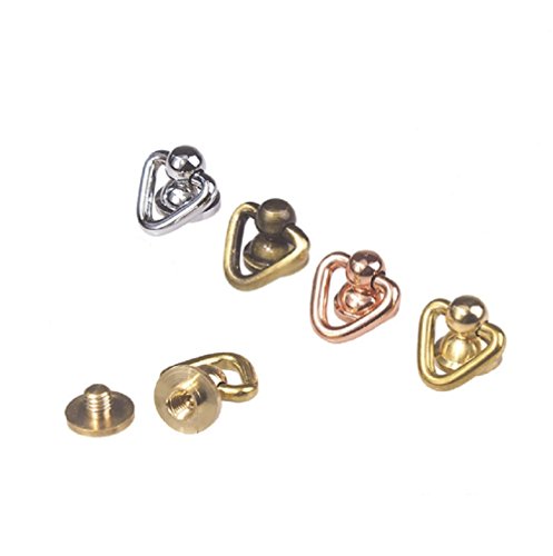 Driak 8pcs brass Solid Screw Nail,Ball post with Triangle Ring D-ring Rotate Nail Rivet chicago screw leather craft