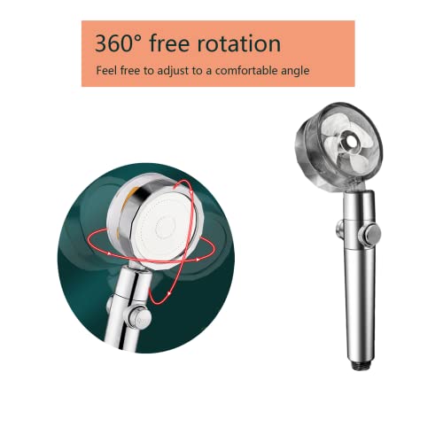 High-pressure shower, powerful shower with hose, handheld turbo-pressure propeller shower, water-saving turbofan shower with activated carbon filter and one-button pause switch, Adjust water pressure