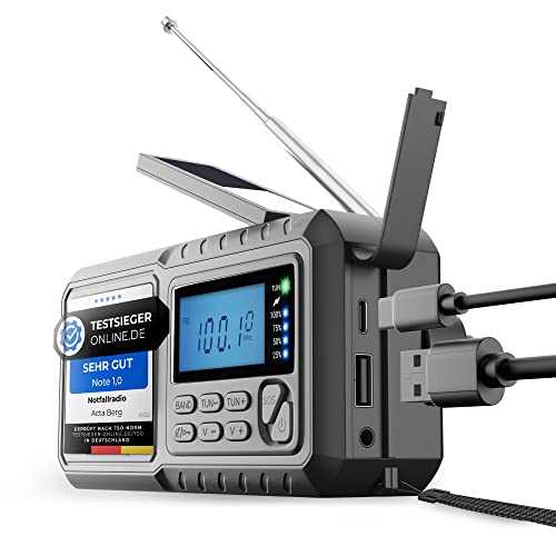 Acta Berg Kurbelradio, Notfallradio mit 5.000 mAh Akku (Grau)