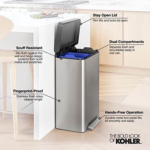 Kohler Step Trash Can, 11 Gallon Dual Compartment, Black Stainless Steel Pricepulse