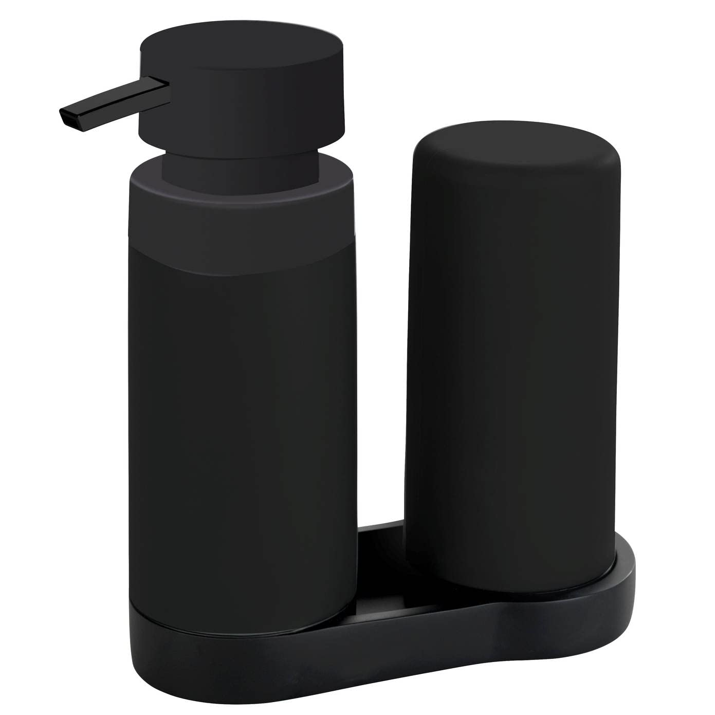 WENKO Easy Squeez-e washing station black, combination of refillable detergent and soap dispenser Ideal for bathroom,capacity approx. 250 ml per dispenser, dimensions 15 x 18 x 7 cm