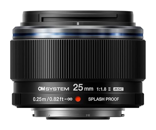 OM SYSTEM OM System 25mm F1.8 II Digital Lens, Fast Fixed Focal Length for Four Thirds Micro System Cameras (Olympus Om-D and Pen, Panasonic G-Series), Black