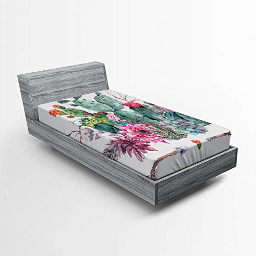 Ambesonne Cactus Fitted Sheet, Exotic Natural