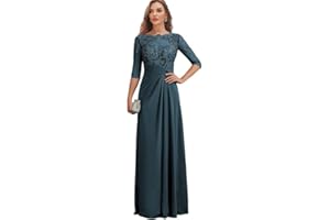 AKLASU Mother of The Bride Dresses Long Chiffon Lace Wedding Guest Dresses for Women Ruched Formal Evening Gown Prom Dress