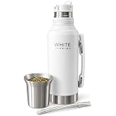 WHITE Prime All-in-One 1.2L Yerba Mate Thermos System | Vacuum Insulated Stainless Steel Thermos with Integrated Mate Cup &amp; Bombilla | Precision Pour Spout