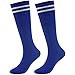 Soccer Socks Basketball Socks Youth Long Knee High Cotton Cushion Tube Socks 2 Pairs Blue