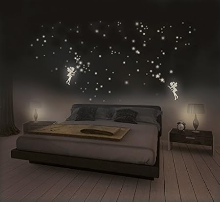 East West Trading Gmbh Stickers Muraux Elfes Avec étoiles Et Points Lumineux Pour Un Effet Ciel étoilé Fluorescents Et Phosphorescents Intensité