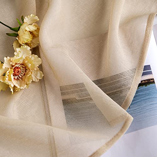 Woaboy Interior Curtains, 2 Pieces, 140 x 200 cm, Semi-Transparent Voile Window Curtains for Living Room and Bedroom for Home Decor, Beige