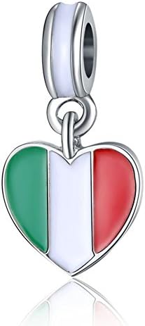 Yingyan Beads Italy Flag Heart Silver Charms for Pendant Necklace Bracelets Bangle Snake Chain Jewelry