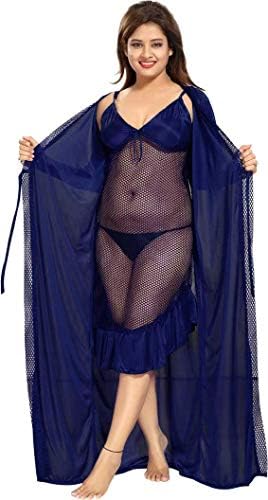 SIDWA Women's 2 Piece Satin Nighty with Robe (Free Size) NW141