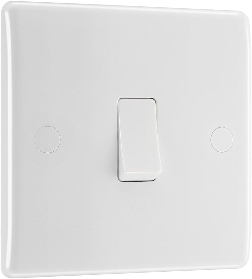 BG Electrical Single Wall Light Switch 2 Way Round Edge Nexus 800 White 20A