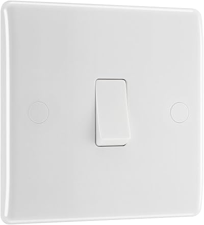 BG Electrical Single Wall Light Switch 2 Way Round Edge Nexus 800 White 20A