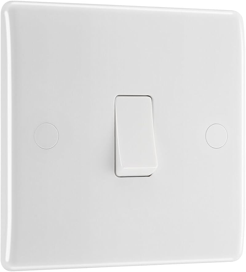 BG Electrical Single Wall Light Switch 2 Way Round Edge Nexus 800 White 20A