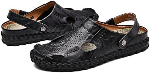 WQINSHOE Men's Summer Fisherman Leather Sandal Dual Purpose Sandal Black 40