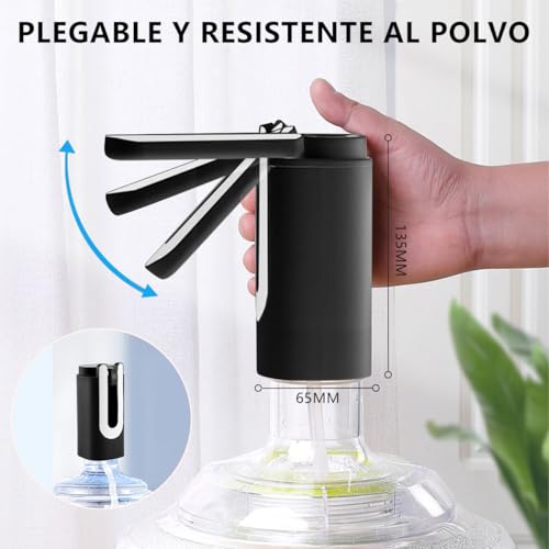 MXHIGO Dispensador de Agua Garrafón Plegable con 3 Modos y Luz LED, Bomba de Agua de Inalámbrica Recargable Portátil, Despachador de Agua Automático Rápido para Botellas de Galón de 4.5L a 20L