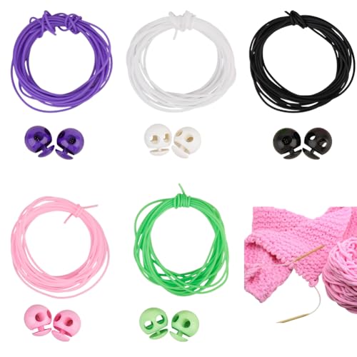 CABODYALS 5 Sets 2MM Knitting Stitches Barber Cord Lock Kit Holder Stitch Keeper Rubber Tube Makers Accessories Stoppers Silicone Cords Pipes for Bracelet Making Crochet Needle Knit Holding Beading