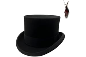 Willheoy Wool Top Hat for Men Satin Lined Topper Hat Black Mens Tall Tophat Christmas Costume Cap