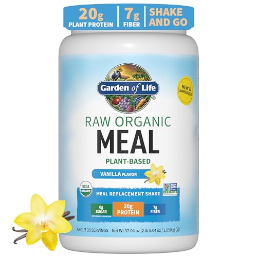 Garden of Life Vegan Protein Powder - Raw Organic Meal Replacement Shakes - Vanilla - Pea Protein, Greens and Probiotics for Women and Men, Plant Based Dairy Free All in One Shake, 28 Servings