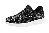 ROXY ROSE Women Fashion Jogger Sneaker - Lightweight Glitter Quilted Lace Up Shoes & Elastic Tongue