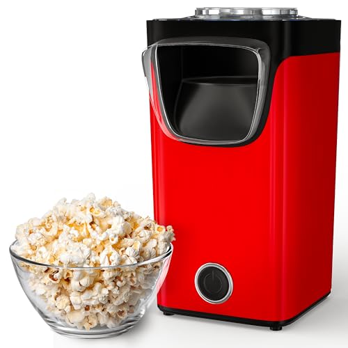Gadgy Popcornmaschine Heißluft – Popcorn Maker ohne Fett & Öl – Popcornmaschine Retro Design – Popkornmaschine für Zuhause – Fertig in 2-4 Min – Mit M