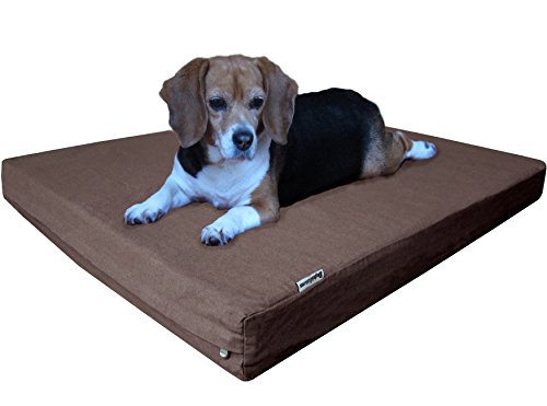 Dogbed4less Orthopedic Small Medium Gel Memory Foam Pet Bed with Washable Denim Cover, Waterproof Liner and Extra External Case 35X20X4 Inch