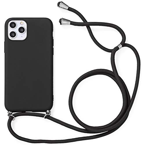 Yoedge Necklace Case Compatible with Apple iPhone 12 Pro/iPhone 12 6.1 Inch, Phone Case with Cord Ultra Thin Soft TPU Bumper TPU Cover 360 Degree Shockproof with Adjustable Cord, Black