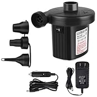 Fun2Us Electric Pump 2 in 1 Portable Quick-Fill Air Pump with 3 Nozzles Inflator/Deflator Pump for Outdoor Camping Air Mattress Swimming Ring Raft Pool Airbeds Toy and Inflatable Cushion (Black)