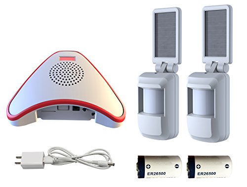 HTZSAFE Solar Wireless Motion Sensor Alarm-5 Years No Need Replace The Battery- Sensor Included 9000mAh Lithium Battery-Home/Business Driveway Security System With 2 Sensors and 1 Receiver