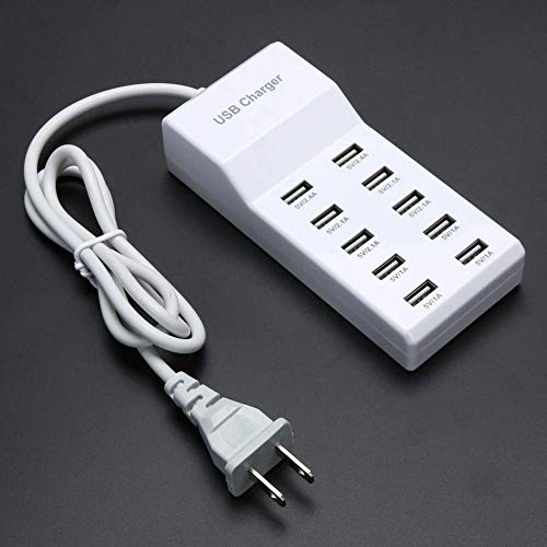 USB Rapid Charger10-Port Family-Sized USB Wall Charger with Rapid Charging Auto Detect Technology Safety Guaranteed Smart USB Ports for Multiple Devices Smart Phone Tablet Laptop Computer