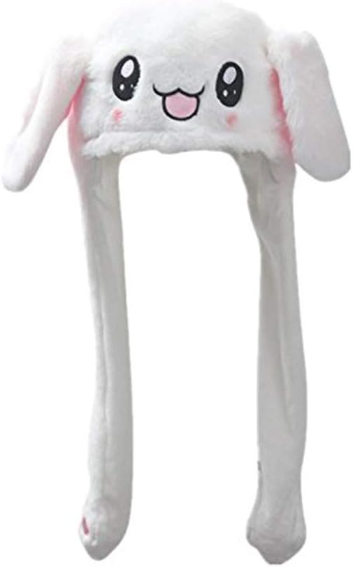 JER Rabbit Ear Hat Pinch The Paw Ears Will Move Airbag Magnet Cap-Best Toys for Children White