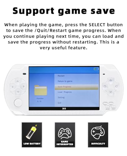JXD Handheld Game Console 4.3 inch 8GB Built in 2000 Games for Multiple Simulators X6 Retro Video Game Console Mp3/4/Ebook TV Out Mini Hand Portable Game Player Device Holiday (White)