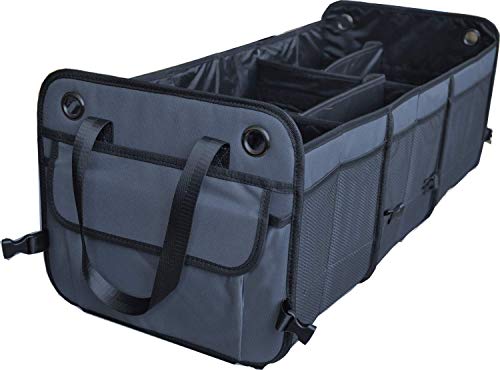 CUTEQUEEN Trunk Organizer Back Seat Protector Storage Organizer Multi Compartments Collapsible Portable for SUV Car Truck Auto Red and Black(Pack of 1) (Trunk Organizer, Grey)