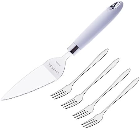 LAVAVIDA Wedding Cake Knife, Stainless Steel Pie Server With Bonus 4 Pieces Pastry Forks