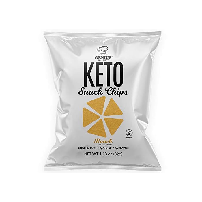 Genius Gourmet Protein Keto Chips, Low Carb, Premium MCTs, Gluten Free, Keto Snack (8 Count, Ranch)