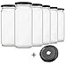 Glass Smoothie Jars with Lids for Drinking and Storage - Set of 6 | Water Bottle or Reusable Container for Juice, Milk, Kombucha, Bulk Foods, Beverages | 16 Oz Clear with Wide Mouth | Bonus Straw Lid