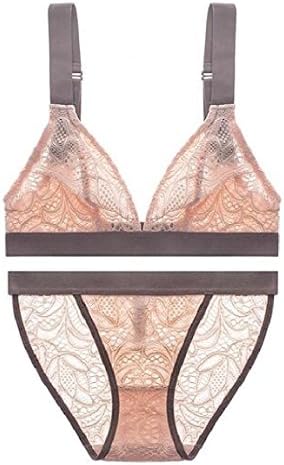 RSunshine Womens See-Through Ultra-Thin Wire-Free Lace Lingerie Bra and Panties