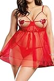 VamJump Women Sexy Plus Size See Through Open Bra Baby Doll Lingerie