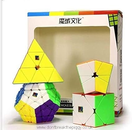 Toy Arena MoYu MoFangJiaoShi MFJS 4 Different Shaped Puzzle Cube Combo Set Contains 3x3 Pyramid Magic Cube + 3 Layer Dodecahedron Magic Cube + Slant Cube + SQ1 Magic Cube (4 Suber Cube)