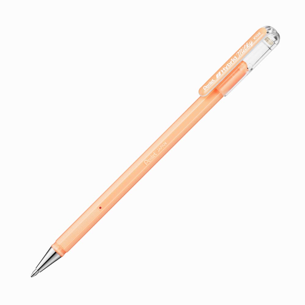 Pentel K108 Hybrid Milky Gel Rollerball Pen, 0.8mm Tip, Vivid on Light and Dark Paper, Pastel Orange (Single Pen)