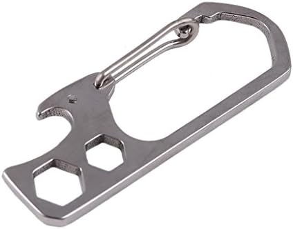 Yeshi Stainless Steel Snap Key Ring Carabiner Hook Bottle Opener Hexagon Wrench Multi-Functional Keychain - Silver