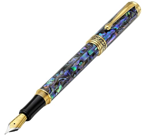 Xezo Maestro Fountain Pen, Medium Nib. Natural Paua Abalone Sea Shell with 18 Karat Gold Plating. Handcrafted, Serialized, No Two Alike — image 1