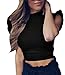 Uincloset Summer Sexy Sleeveless Casual Knitted Crop Top Blouses for Women (Medium, Black)