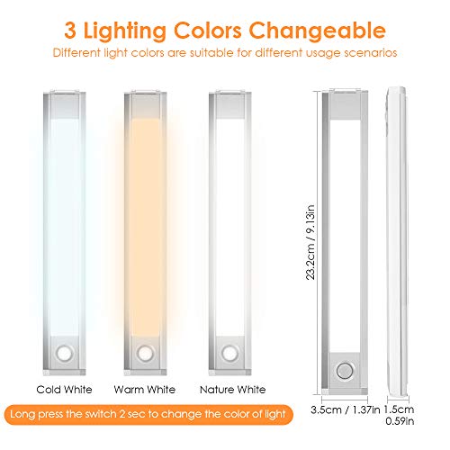 bedee 60 LED Closet Light, Rechargeable Motion Sensor Light,120 °Angle Adjustable USB Under Cabinet Light Wireless Luxury Aluminum Night Lighting for Kitchen Cabinet, Closet, Wardrobe, 2 Sensor Modes