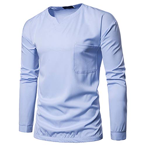 KLGDA Mens Long Sleeve Shirt Cotton Linen Beach Yoga Loose Fit V-Neck Tops Blouse Blue