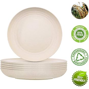(6 Pack) Auzzlife Unbreakable & Lightweight Wheat Straw Plates 9