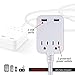 GE Outlet Extension Cord, 2 Outlet Surge Protector, 10Ft Braided Extension Cord, Surge Protector With USB Ports, 3-Prong Flat Plug Power Strip, 250J Surge Protector, Charging Station, White, 38432