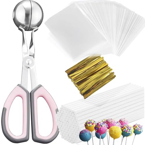 Cake Pop Kit, 100 6 inch Cake Pop Sticks, 100 Cake Pop Bags, 100 Twist Ties, 1 Cake Pop Mold Roller, Cake Pop Maker for Cake pops, Lollipop, Candies, Chocolates and Cookies (Pink)